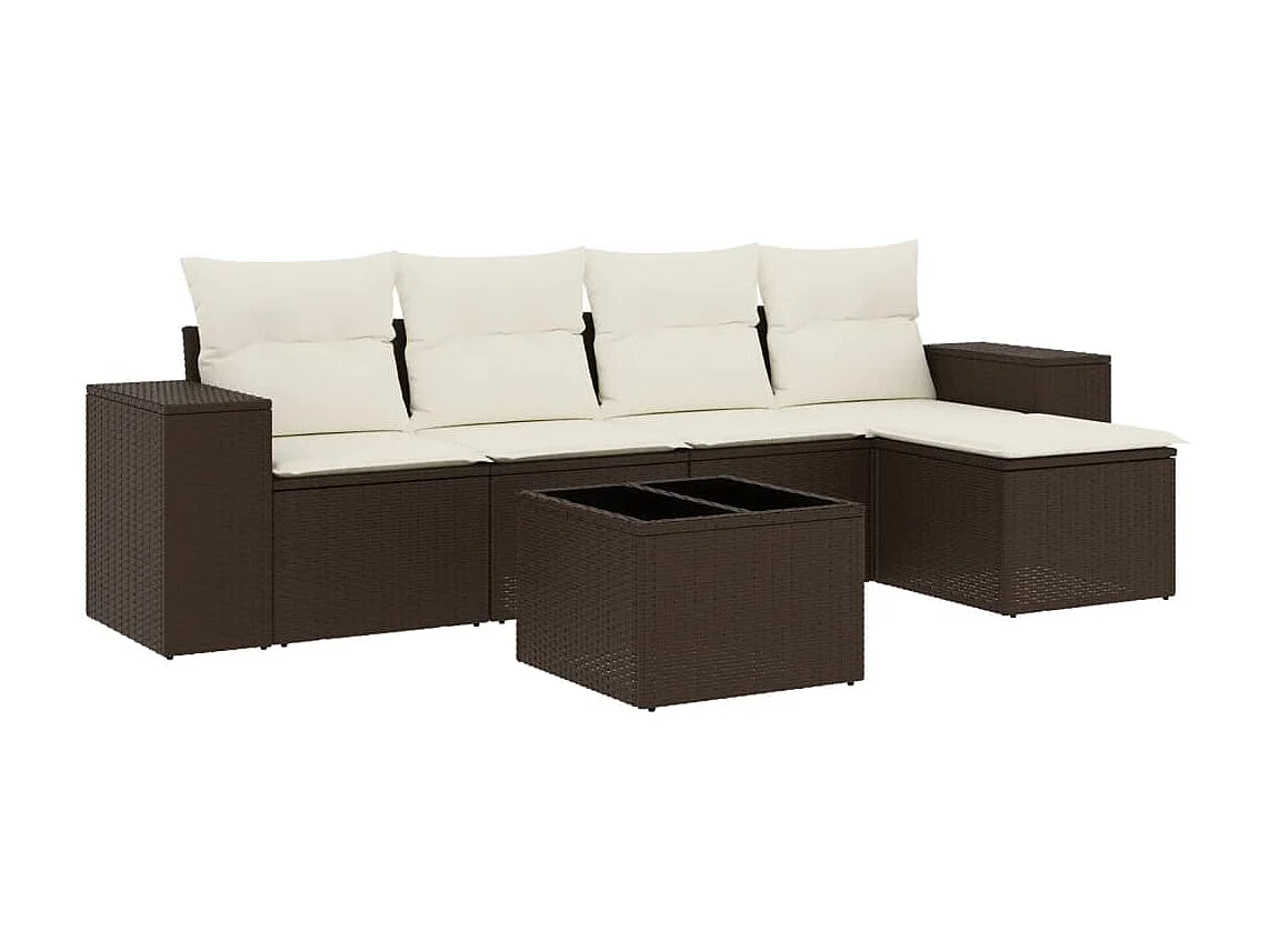 Salon de jardin avec coussins 6 pcs marron résine tressée