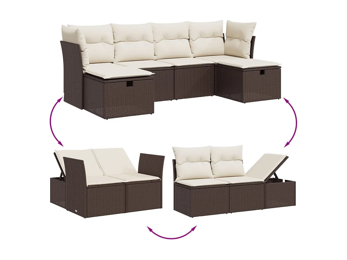 Gartenmöbel-Set mit Kissen 6-tlg. braun gewebtes Harz