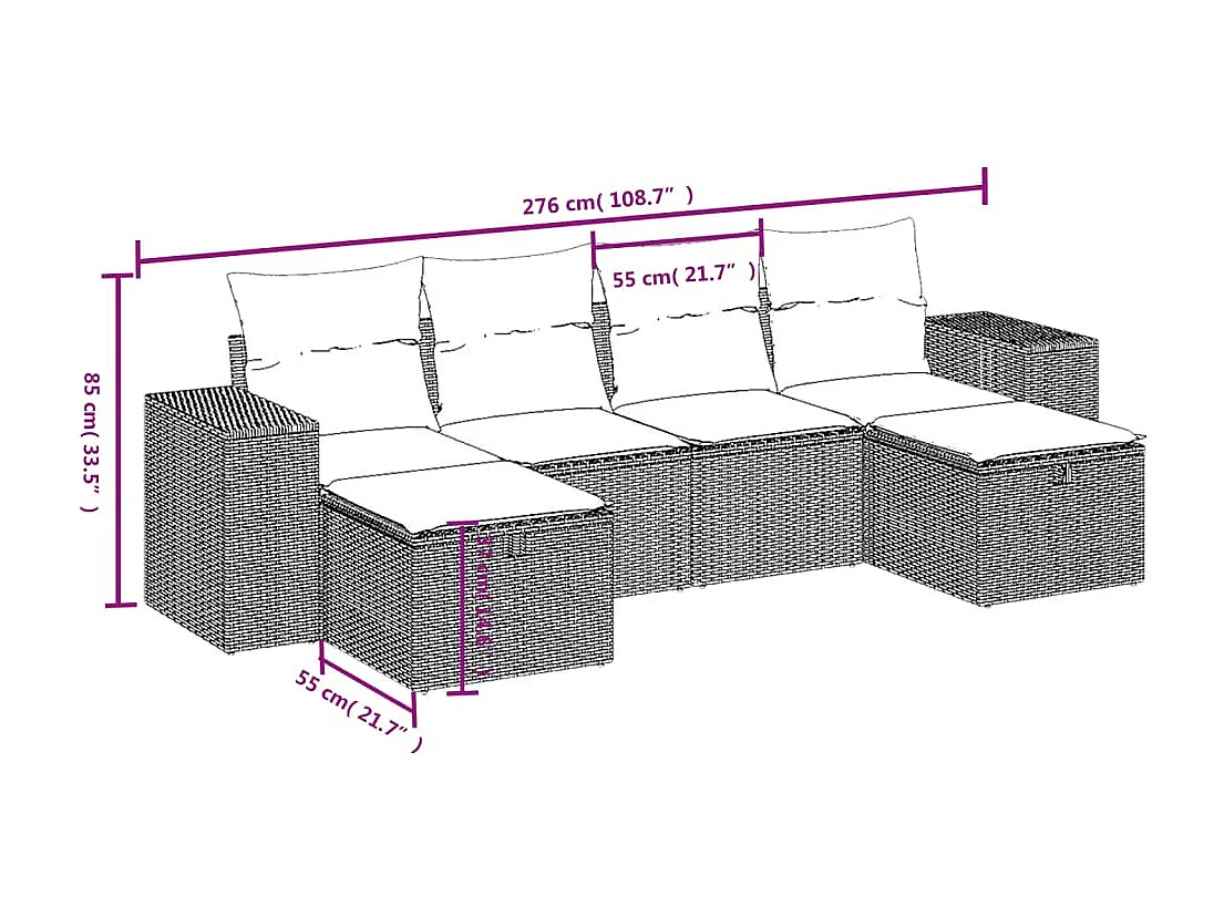 Gartenmöbel-Set mit Kissen 6-tlg. braun gewebtes Harz