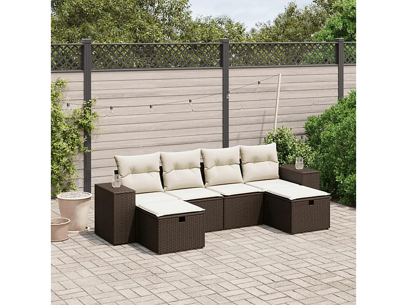 Salon de jardin avec coussins 6 pcs marron résine tressée