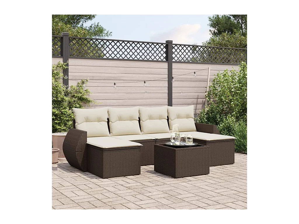 Set mobili da giardino con cuscini 7 pz in resina vimini marrone