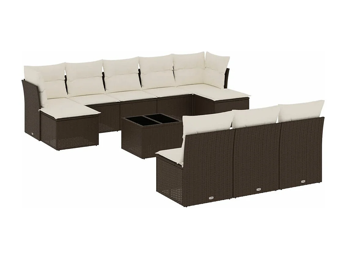 Salon de jardin et coussins 11 pcs marron résine tressée