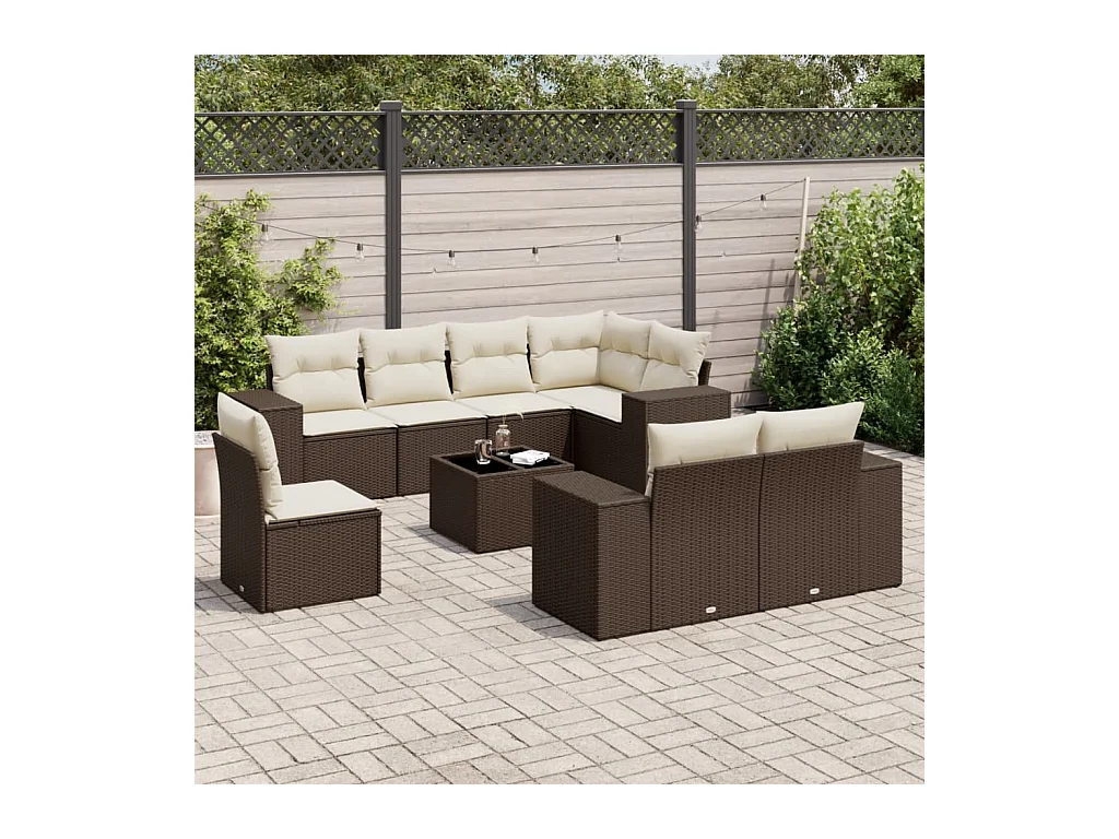 Conjunto de móveis de jardim com almofadas 9 peças resina de vime marrom