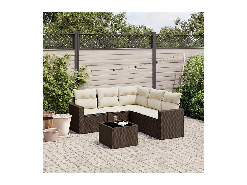 Set di mobili da giardino con cuscini 6 pezzi in resina intrecciata marrone