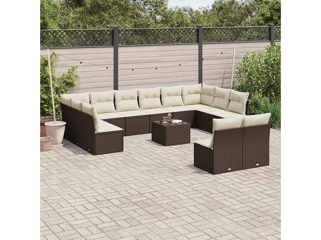 Salon de jardin avec coussins 13 pcs marron résine tressée