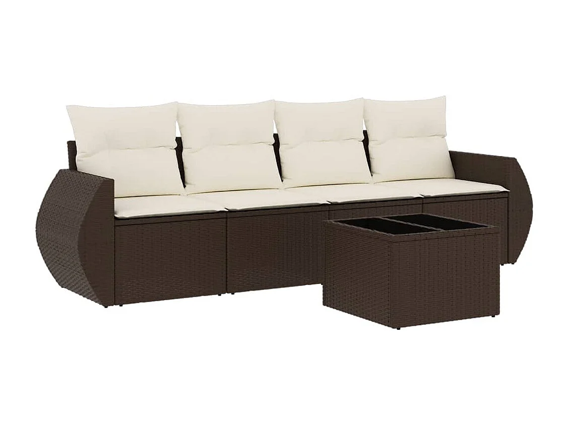 Set di mobili da giardino con cuscini 5 pezzi in resina intrecciata marrone