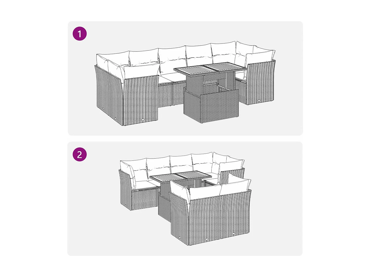 Conjunto de móveis de jardim de 8 peças com almofadas pretas em resina trançada