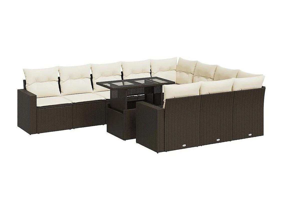 Salon de jardin et coussins 11 pcs marron résine tressée