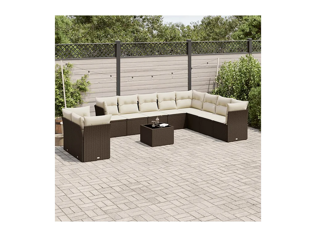 Mobili da giardino e cuscini 11 pz marrone resina intrecciata