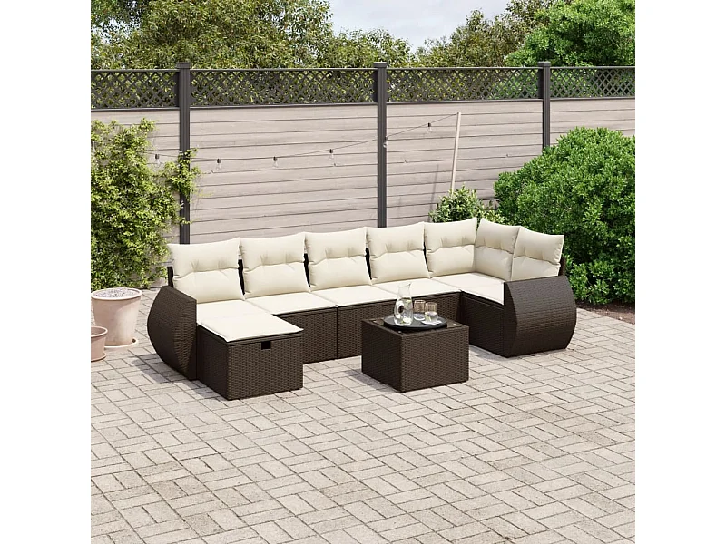 Salon de jardin 8 pcs avec coussins marron résine tressée