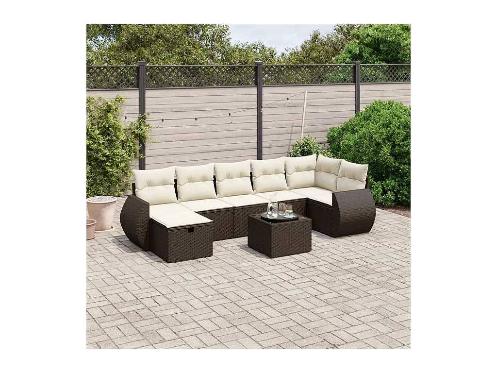 Conjunto de muebles de jardín de 8 piezas con cojines marrones en resina trenzada