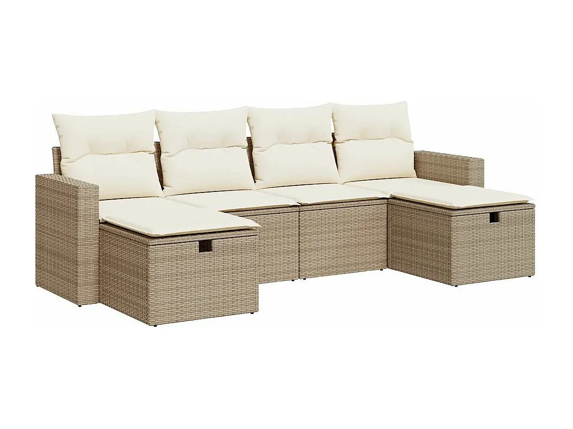 Gartenmöbel-Set mit Kissen 6-tlg. beige gewebtes Harz