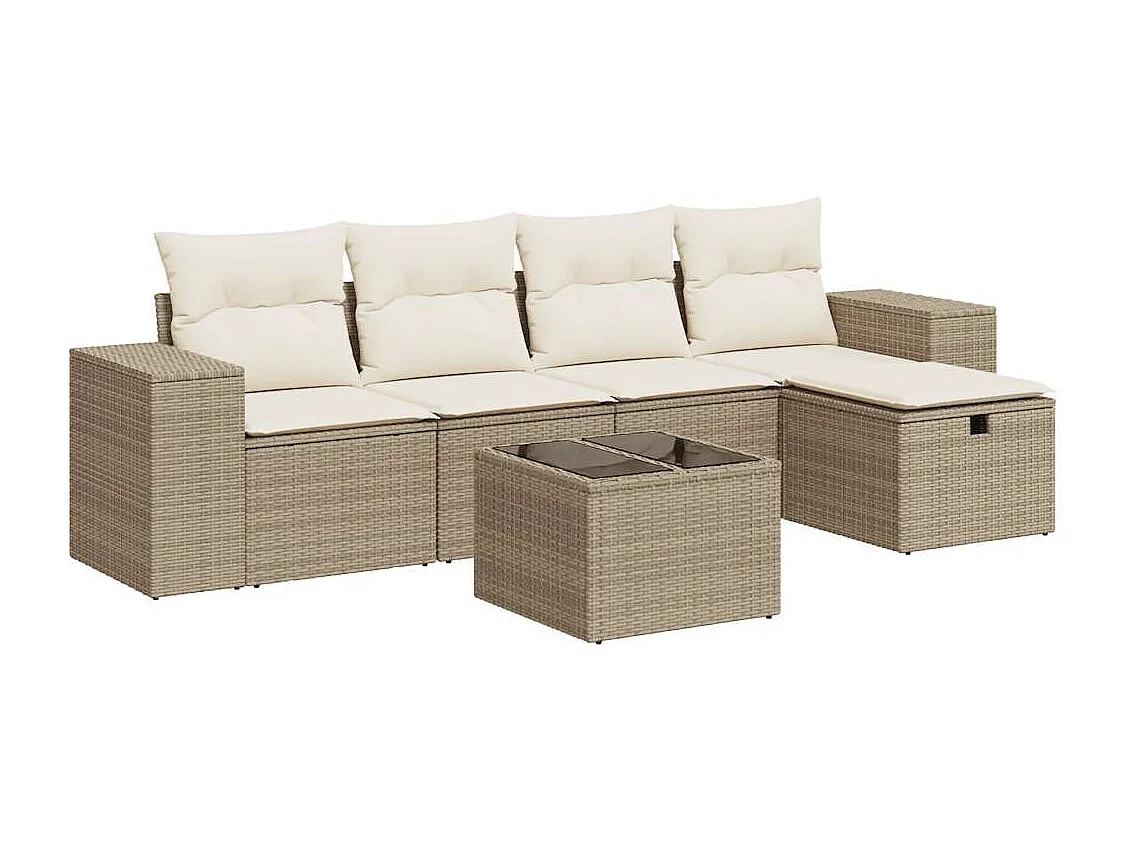 Tuinmeubelset met kussens 6 stuks beige geweven hars