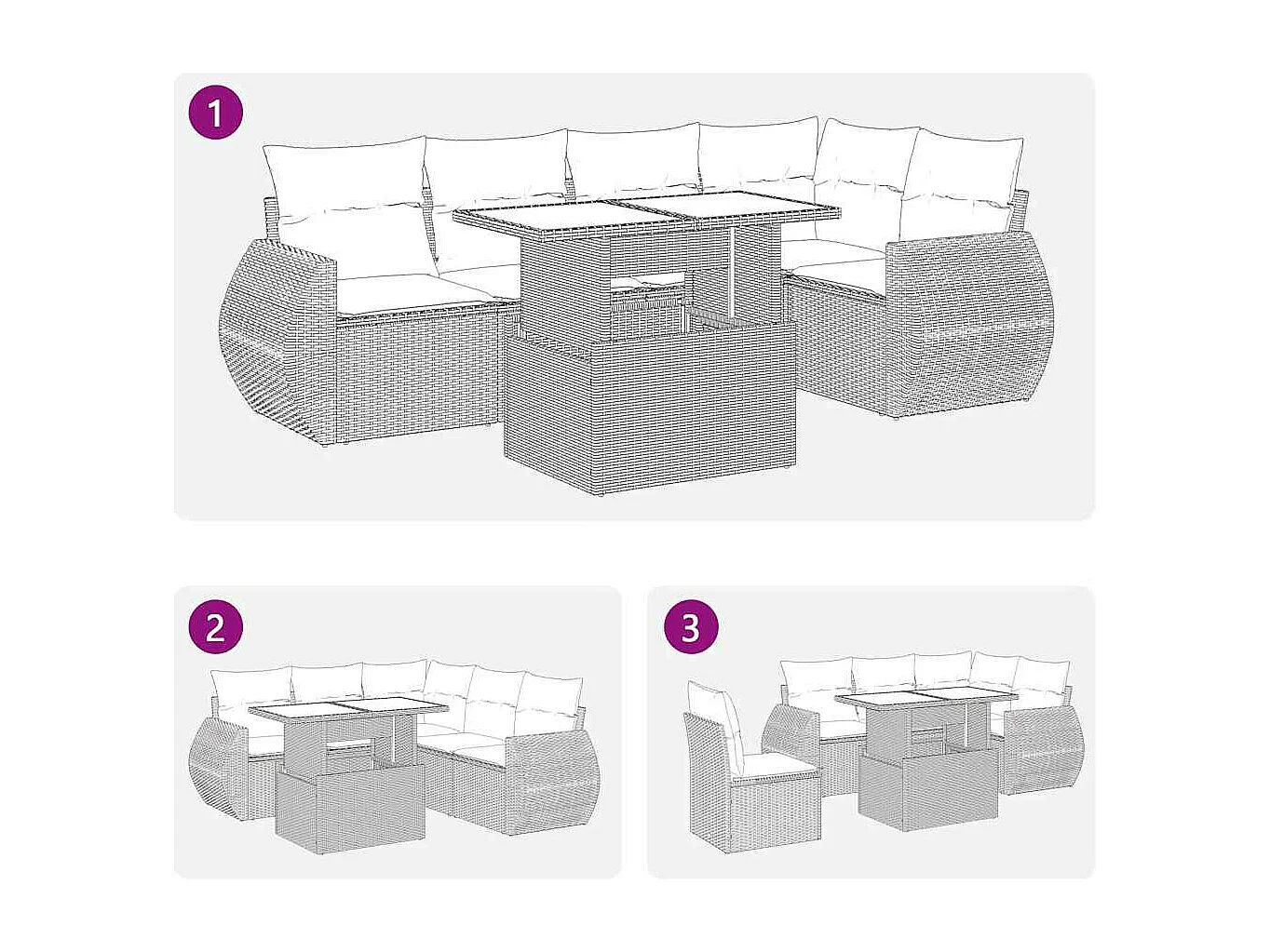 Set mobili da giardino con cuscini 6 pz beige resina intrecciata