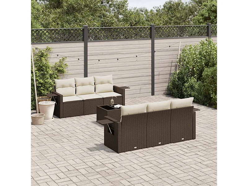 Set mobili da giardino con cuscini 7 pz in resina vimini marrone