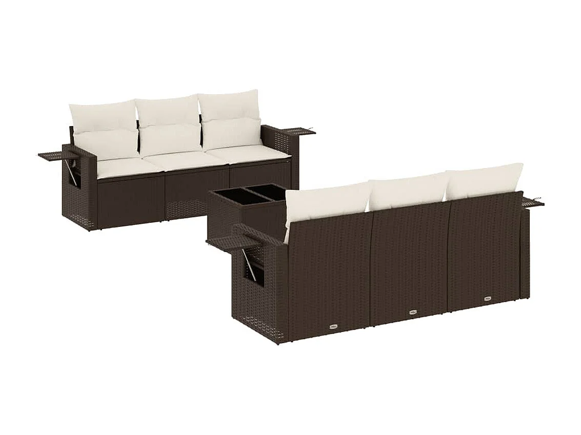Set mobili da giardino con cuscini 7 pz in resina vimini marrone