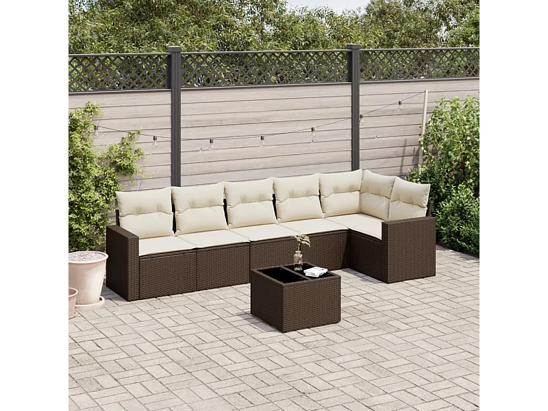 Salon de jardin avec coussins 7 pcs marron résine tressée