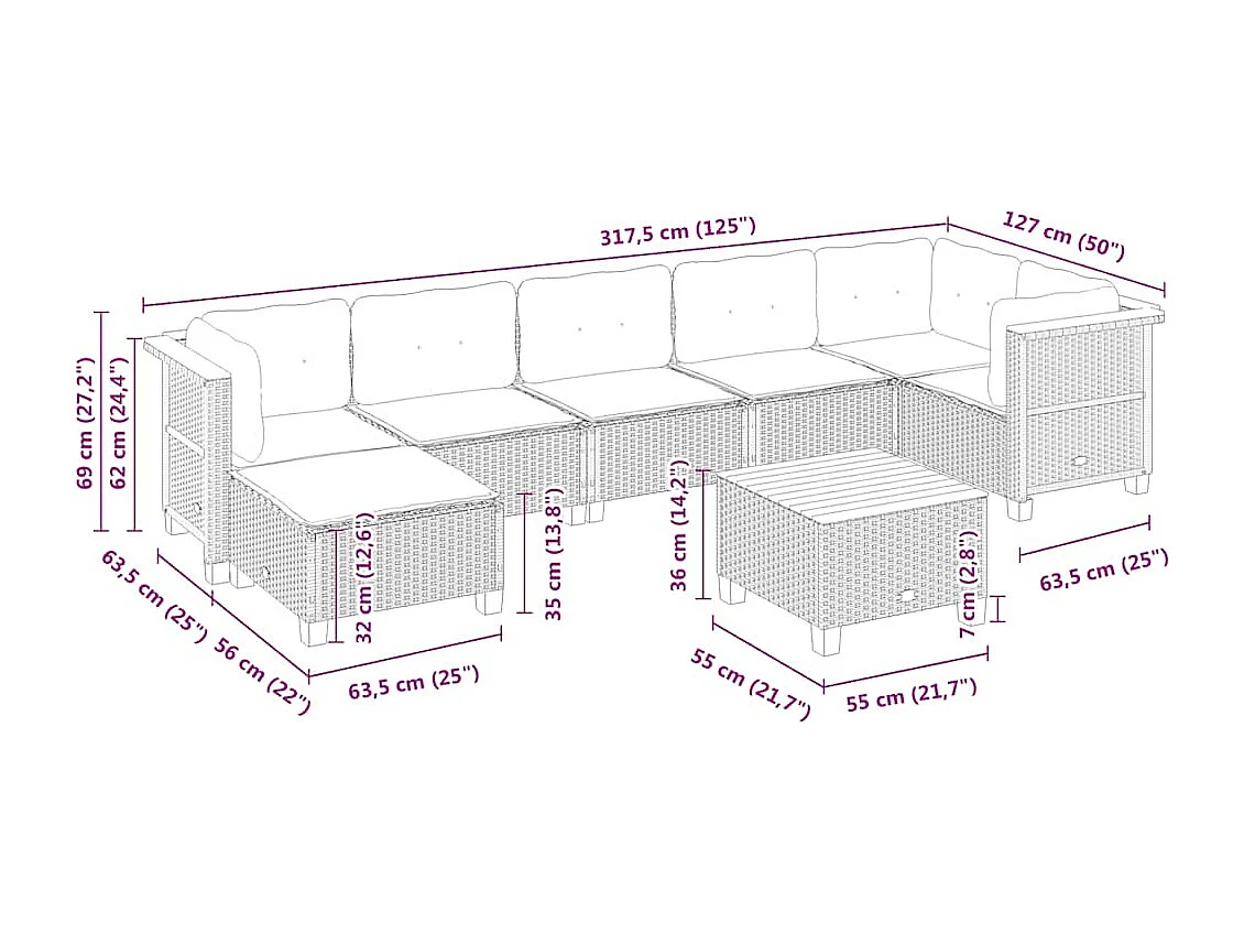 Salon de jardin avec coussins 8 pcs beige résine tressée