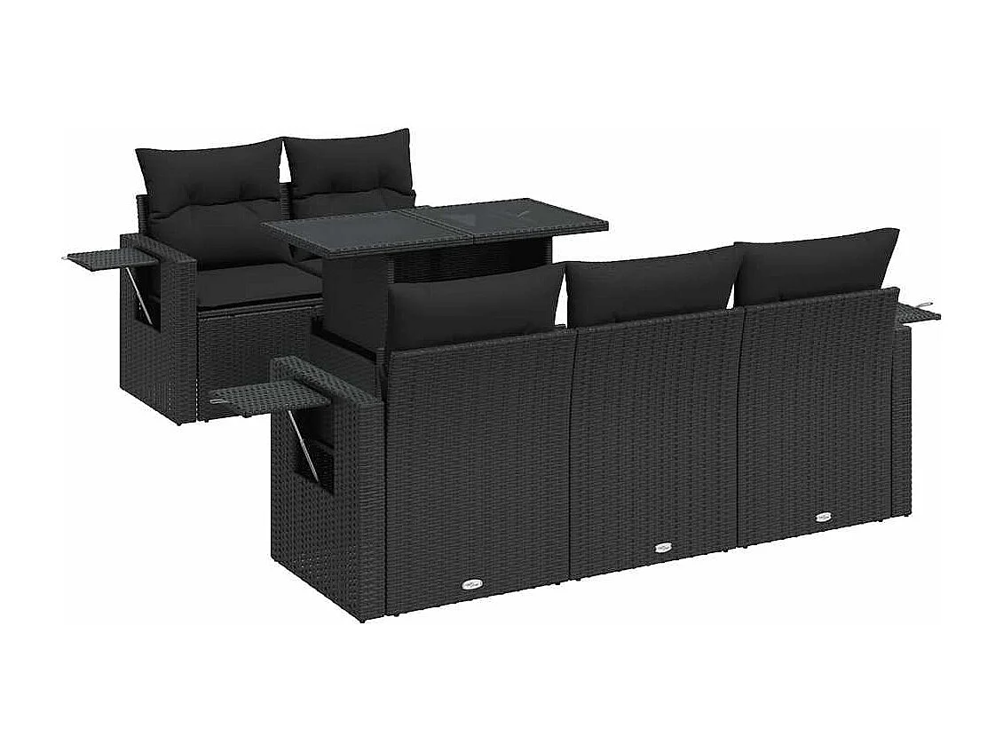 Salon de jardin 6 pcs avec coussins noir résine tressée