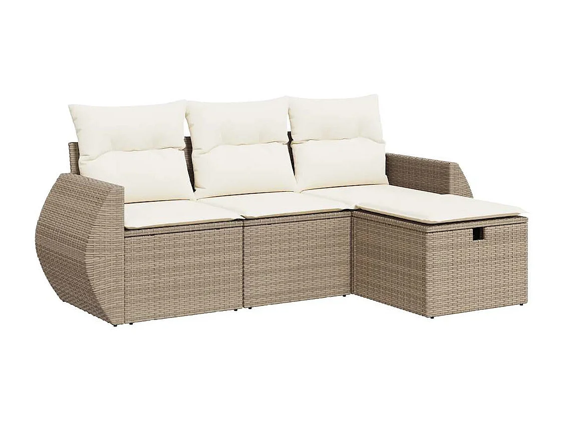 Salon de jardin avec coussins 4 pcs beige résine tressée