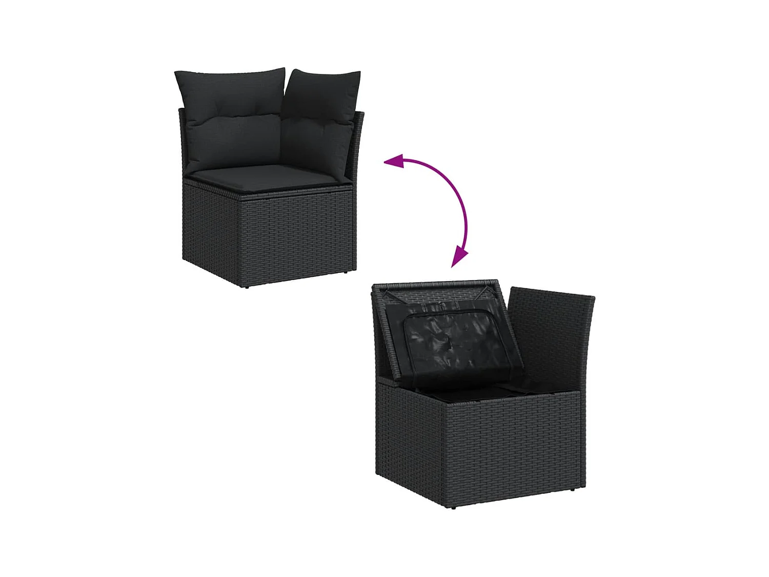 10-delige tuinmeubelset met zwarte kussens van gevlochten hars