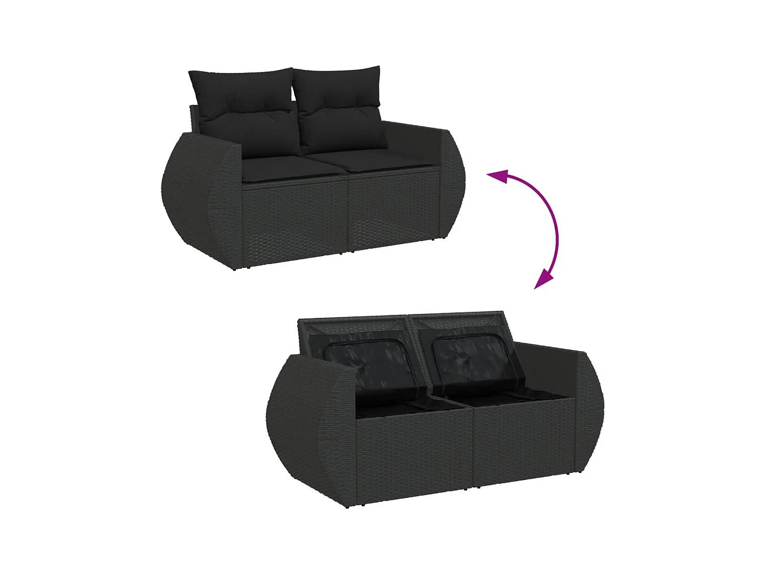 10-delige tuinmeubelset met zwarte kussens van gevlochten hars