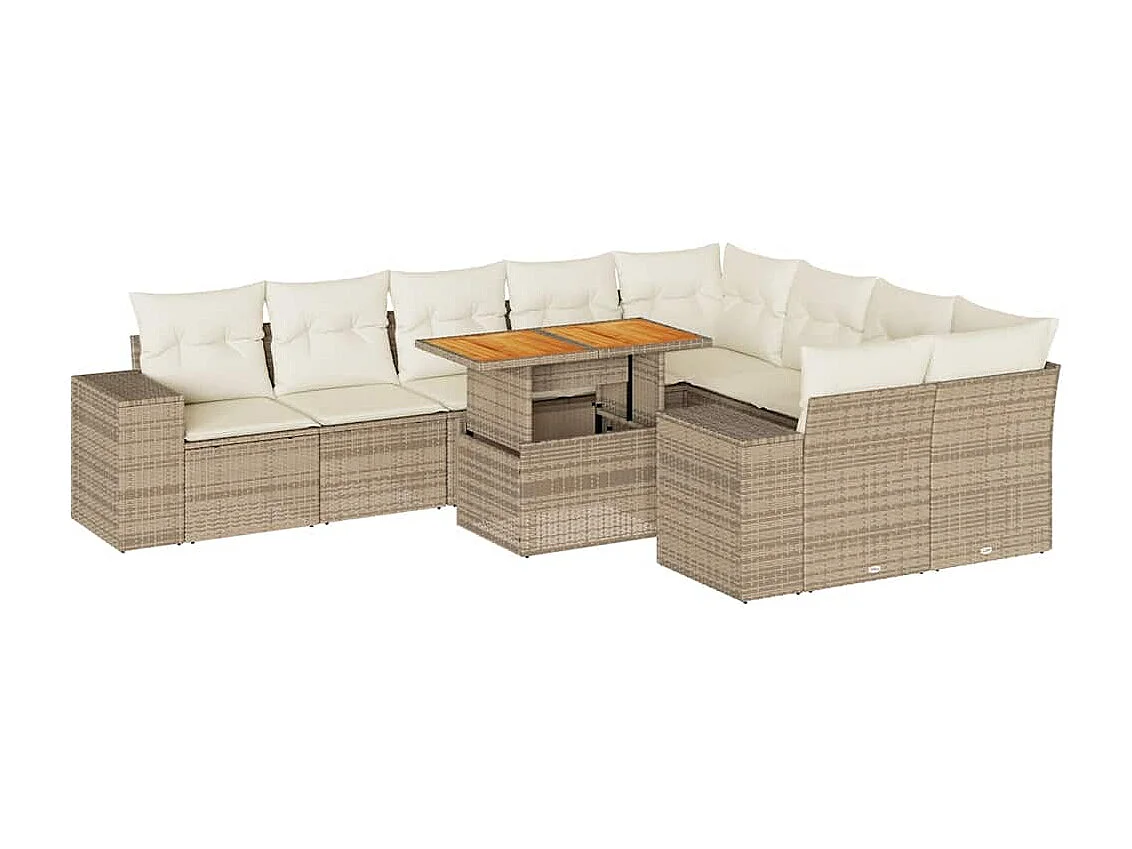 Conjunto de móveis de jardim com almofadas 10 peças bege resina vime acácia