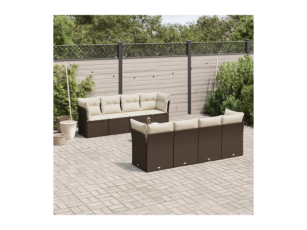 Conjunto de muebles de jardín con cojines 9 piezas resina mimbre marrón