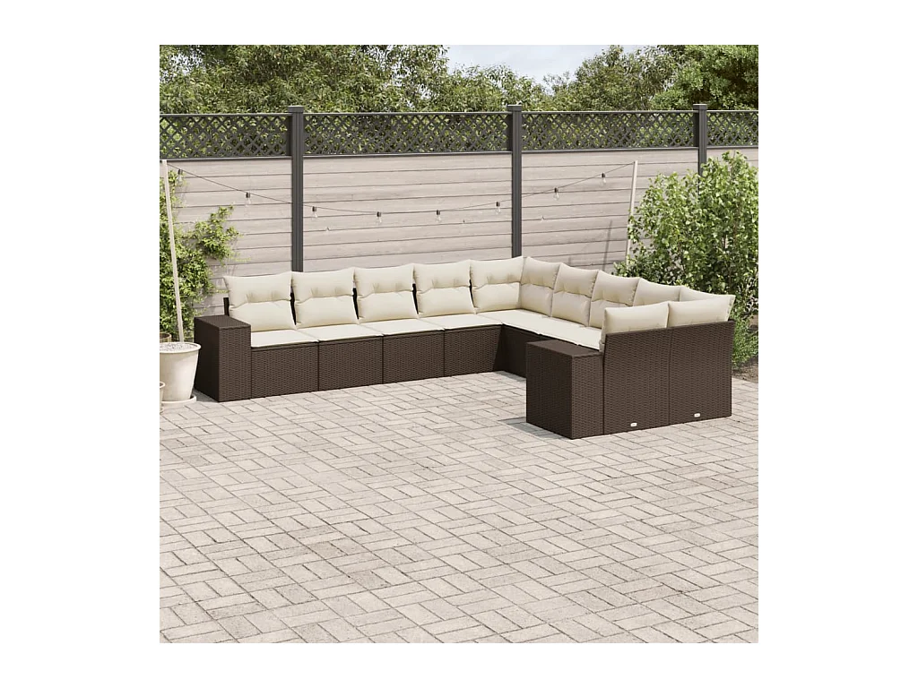 Salon de jardin 10 pcs avec coussins marron résine tressée