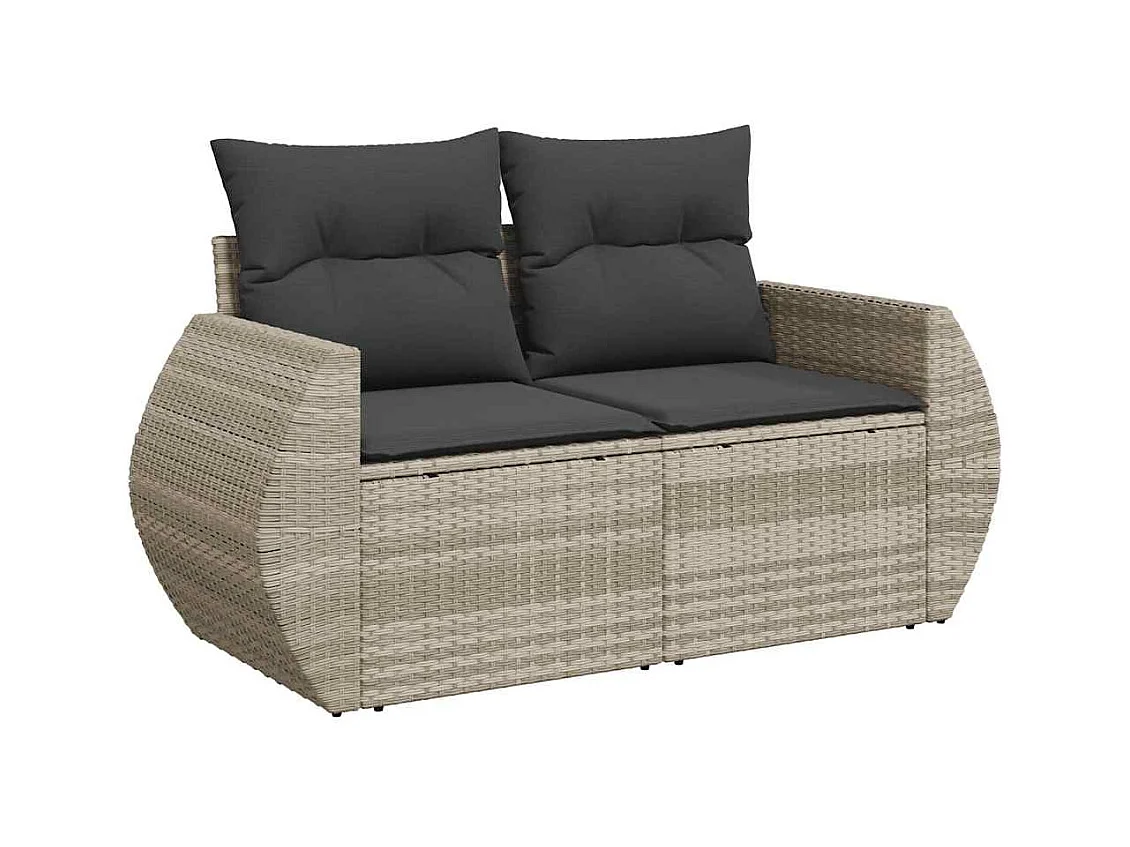 Tuinmeubelset met kussens 7 stuks lichtgrijs kunsthars wicker