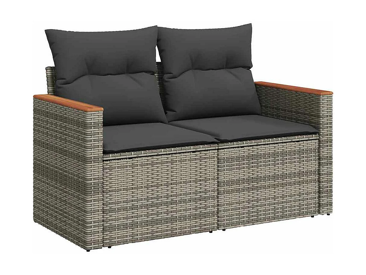 Salon de jardin avec coussins 10 pcs gris résine tressée acacia