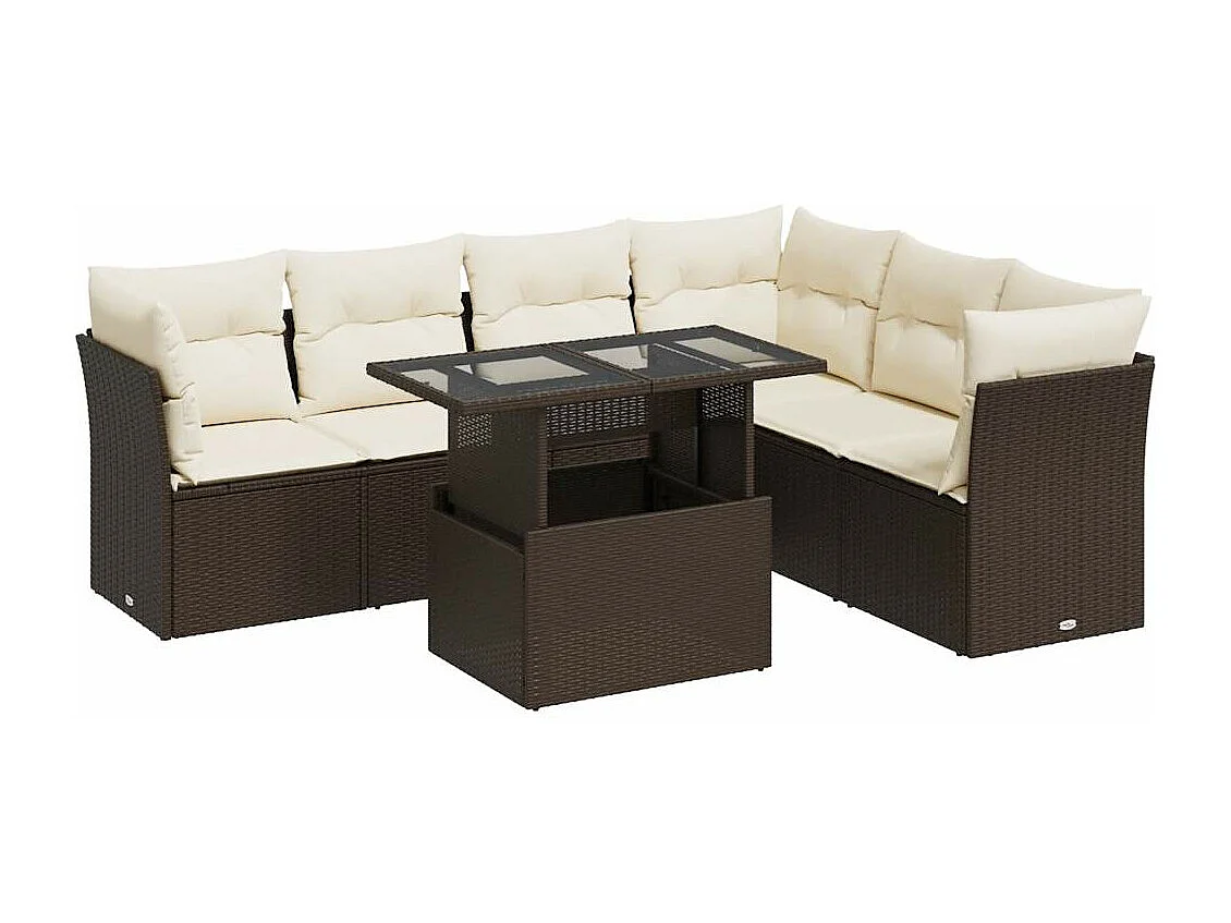 Set mobili da giardino con cuscini 7 pz in resina vimini marrone