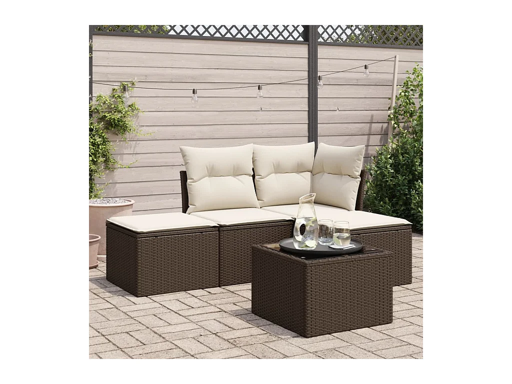 Salon de jardin avec coussins 5 pcs marron résine tressée