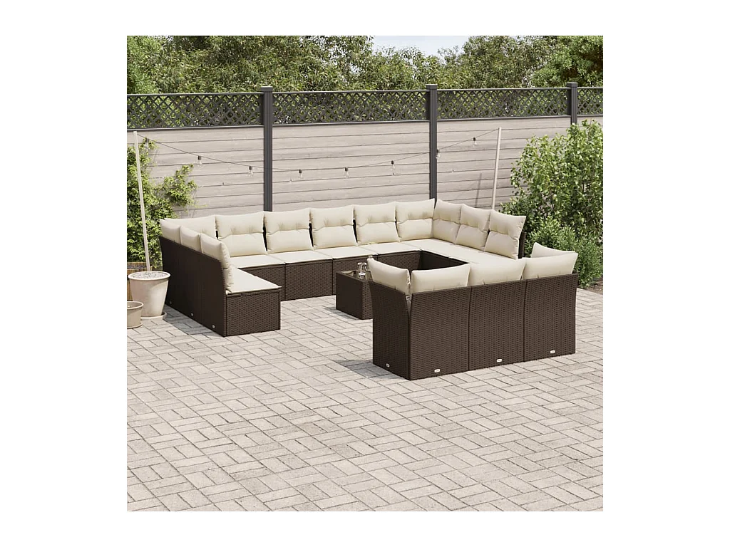 Conjunto de muebles de jardín con cojines 14 piezas resina tejida marrón