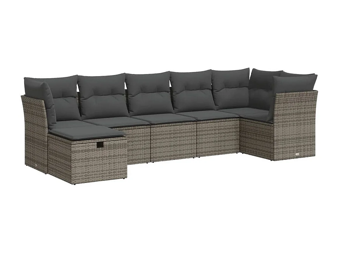 Salon de jardin avec coussins 7 pcs gris résine tressée