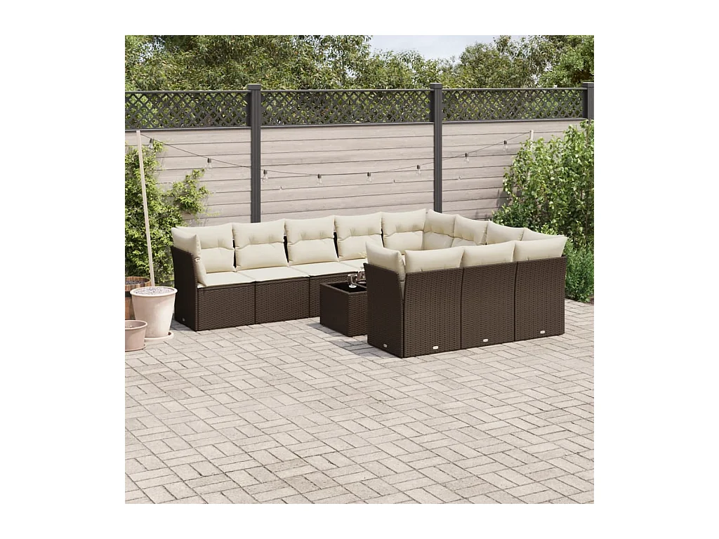Muebles de jardín y cojines 11 uds resina tejida marrón