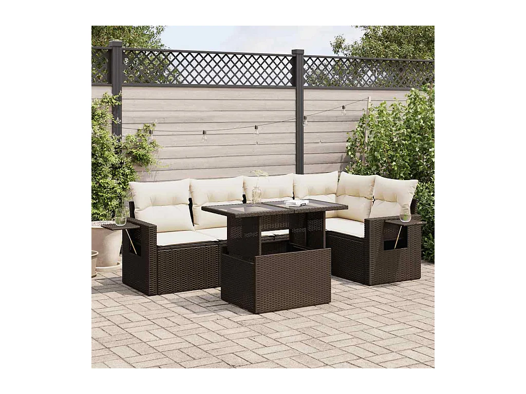 Conjunto de móveis de jardim com almofadas 6 peças resina trançada marrom