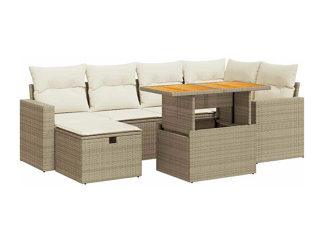 Salon de jardin avec coussins 8 pcs beige résine tressée acacia