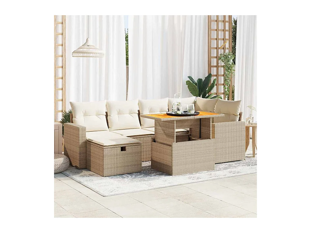 Conjunto de muebles de jardín con cojines 8 piezas de mimbre de resina beige acacia