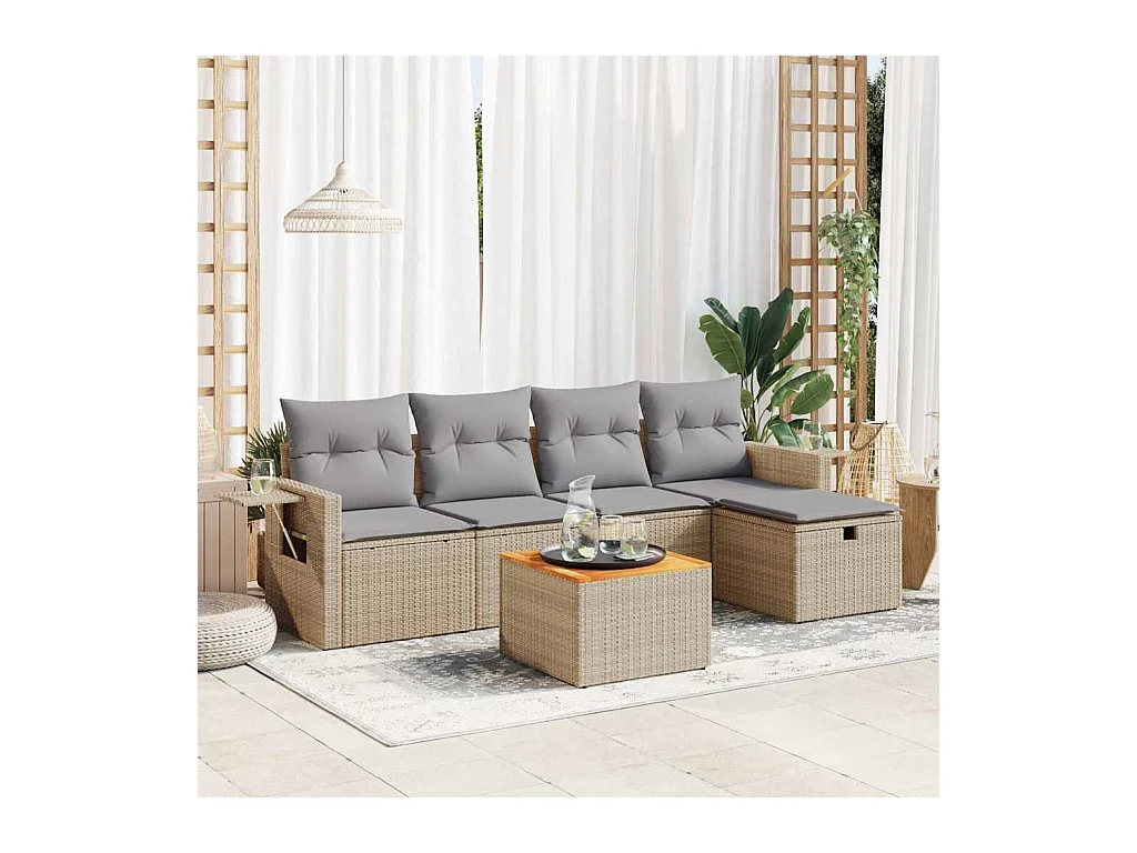 Set mobili da giardino con cuscini 6 pz beige resina intrecciata