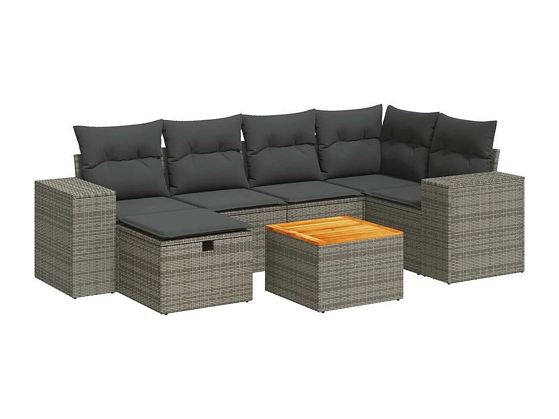 Set mobili da giardino con cuscini 7 pezzi in resina intrecciata grigia