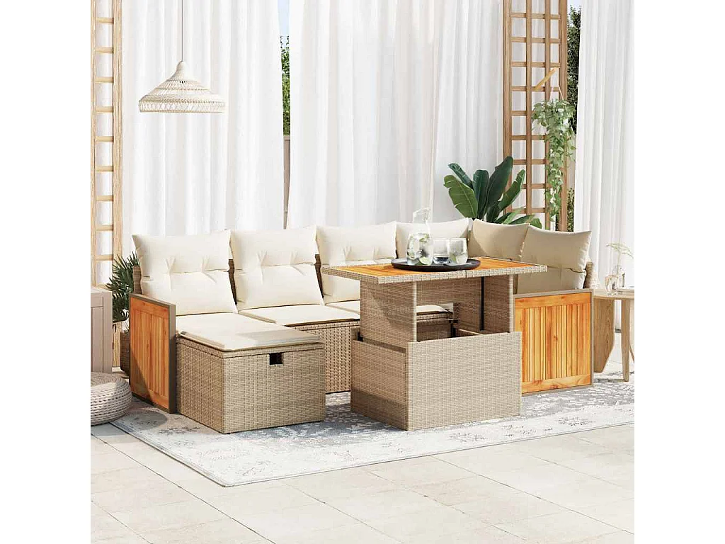 Salon de jardin avec coussins 8 pcs beige résine tressée