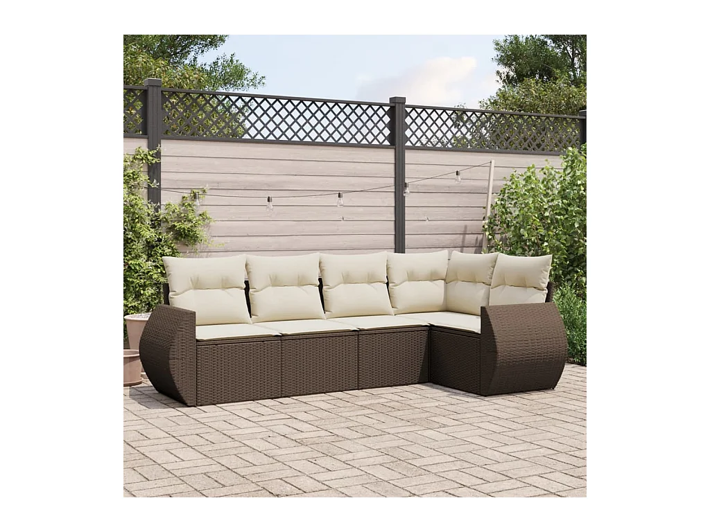Set di mobili da giardino con cuscini 5 pezzi in resina intrecciata marrone
