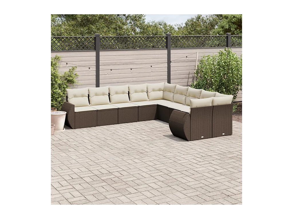 Conjunto de muebles de jardín de 10 piezas con cojines marrones en resina trenzada