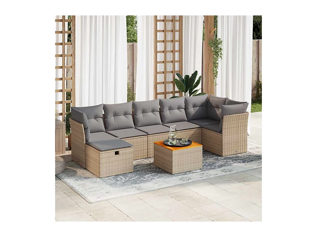 Tuinmeubelset met kussens 8 stuks beige geweven hars