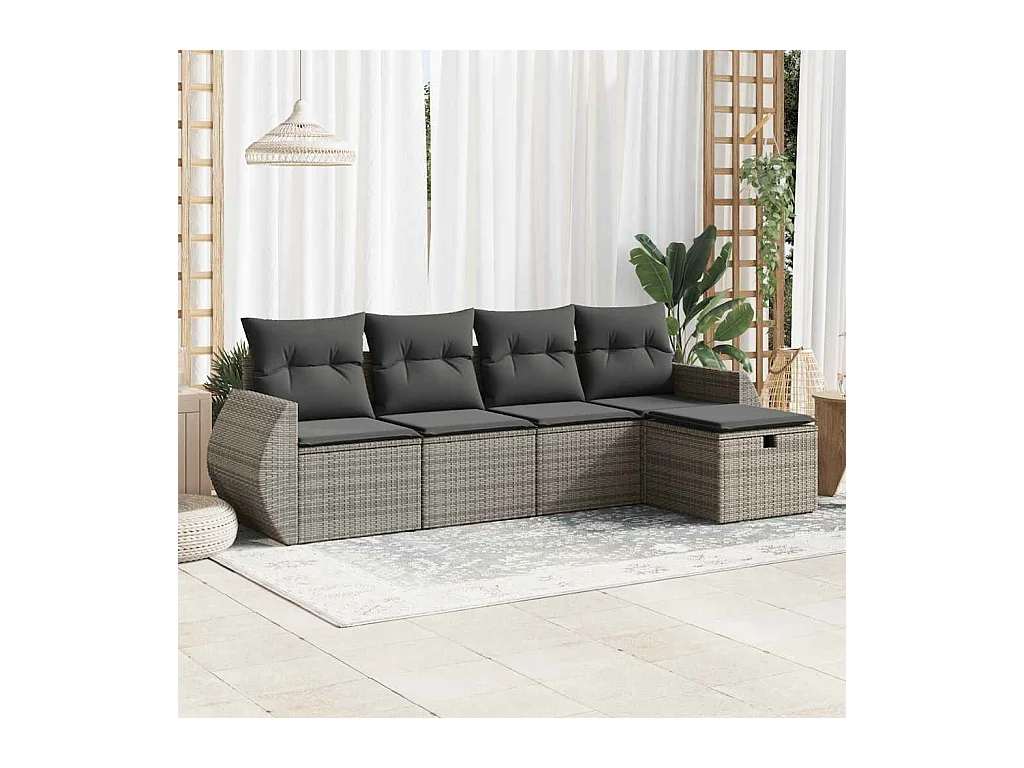 Conjunto de móveis de jardim de 5 peças com almofadas cinza em resina trançada