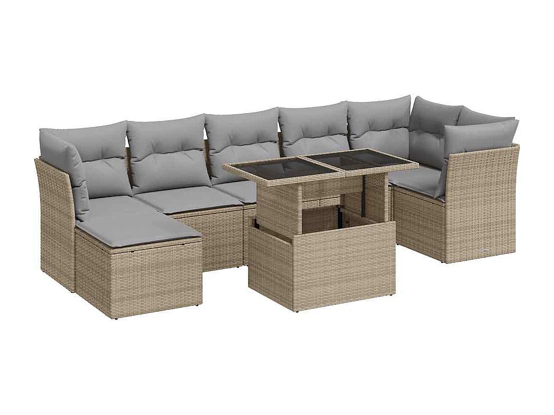 Gartenmöbel-Set mit Kissen 8-tlg. beige gewebtes Harz