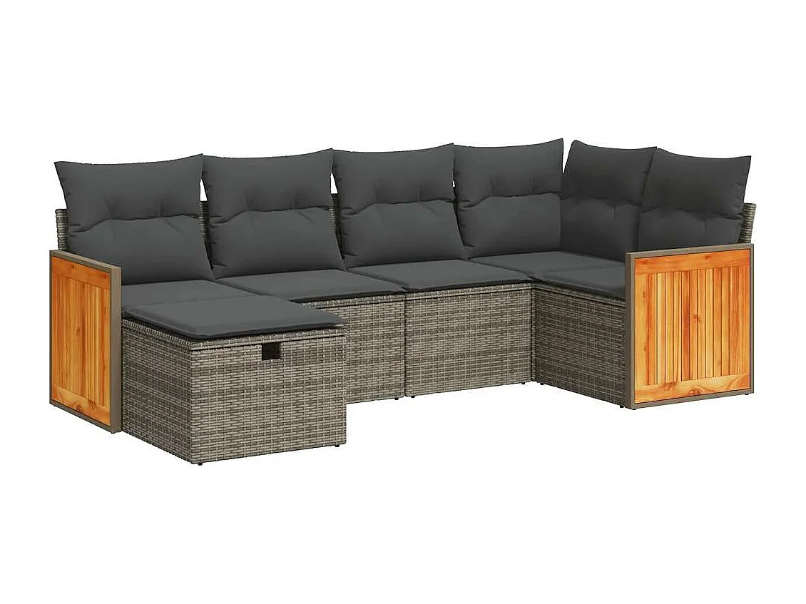 Salon de jardin 6 pcs avec coussins gris résine tressée