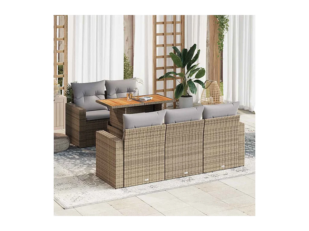 Salon de jardin avec coussins 6 pcs beige résine tressée
