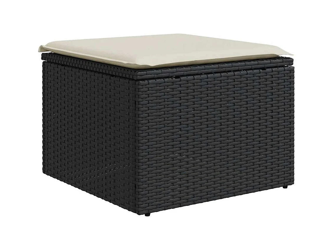 Salon de jardin avec coussins 9 pcs noir résine tressée acacia